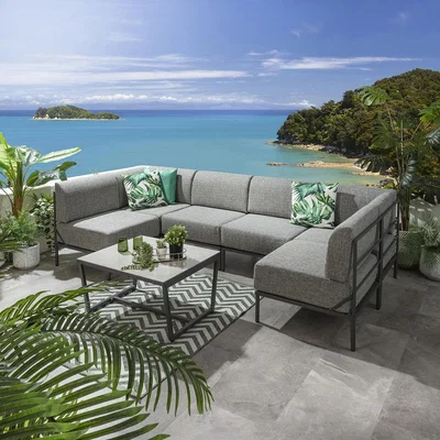 Quatropi Large Garden U-Shape Corner Sofa 6 Seat Outdoor Patio Grey Aluminium