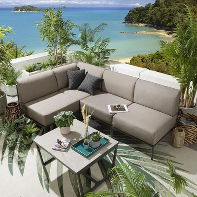 Quatropi Small Garden Corner Sofa - Modern Modular Outdoor Patio Set 5pc Beige