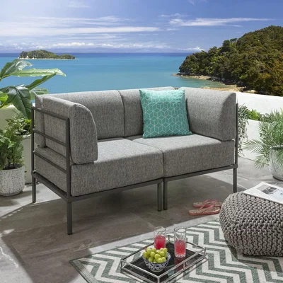 Quatropi Modular Small Garden Sofa 2 Seat Outdoor Patio Modern Grey Aluminium