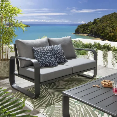 Quatropi Modern 2 Seater Outdoor Garden Sofa Aluminium Black Grey Fabric 160cm