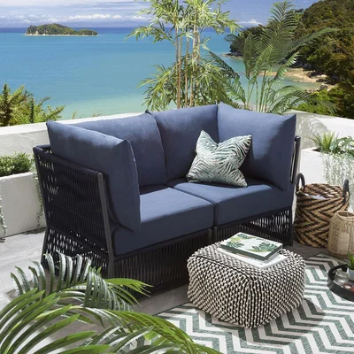 Quatropi Quatropi Modern 2 Seater Garden Sofa - Modular Outdoor Set 2pc Blue