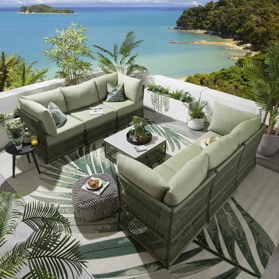 Quatropi Quatropi Modern 6 Seater Garden Sofa Set - Modular Outdoor 7pc Green
