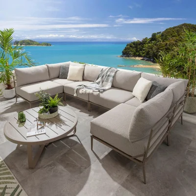 Quatropi Modular Outdoor U-Shape Garden Corner Sofa Aluminium Cream Beige 340x170cm