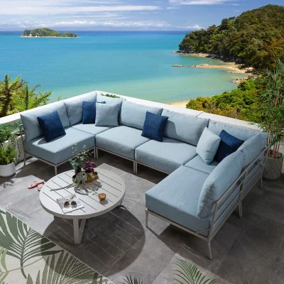 Quatropi Modular Outdoor U-Shape Garden Corner Sofa Aluminium Sky Blue 340x170cm