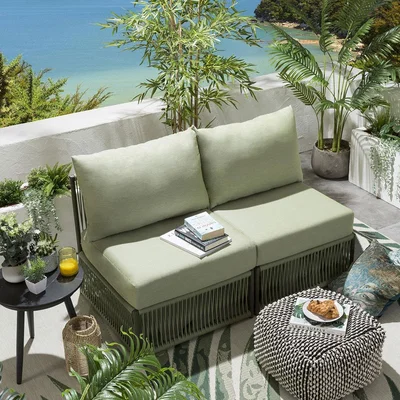 Quatropi Modern 2 Seater Small Garden Sofa - Modular Outdoor Set 2pc Green