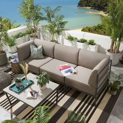 Quatropi Quatropi Modern 3 Seater Outdoor Sofa - Modular Garden Set 4pc Beige