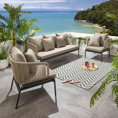 Quatropi Modern 5 Seater Outdoor Patio Garden Sofa Armchair 4 Piece Set Beige