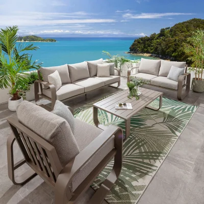 Quatropi Modern 6 Seater Garden Sofa & Armchair Set with Coffee Table Aluminium Cream
