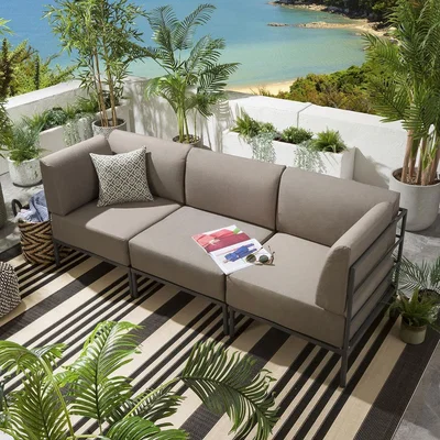 Quatropi Quatropi Modern 3 Seater Outdoor Sofa - Modular Garden Set 3pc Beige