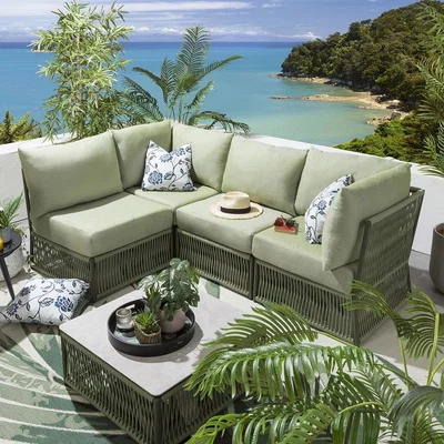 Quatropi Small Garden Corner Sofa Luxury Modular Outdoor Sofa Set 5pc Green
