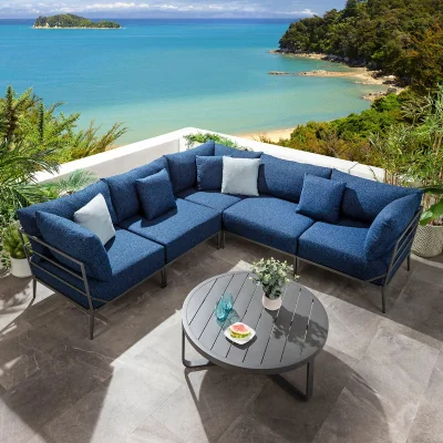 Quatropi Modular Outdoor L-Shape Garden Corner Sofa Aluminium Dark Blue 255x255cm