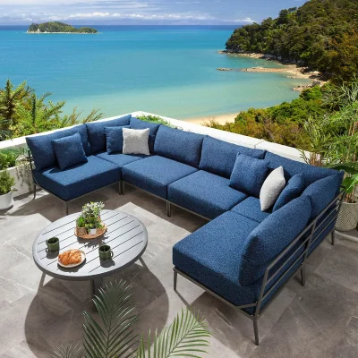 Quatropi Modular Outdoor U-Shape Garden Corner Sofa Aluminium Dark Blue 340x170cm