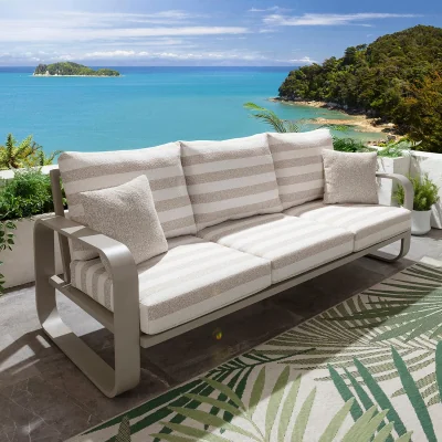Quatropi Modern 3 Seater Aluminium Outdoor Garden Sofa Cream Beige Stripe 230cm
