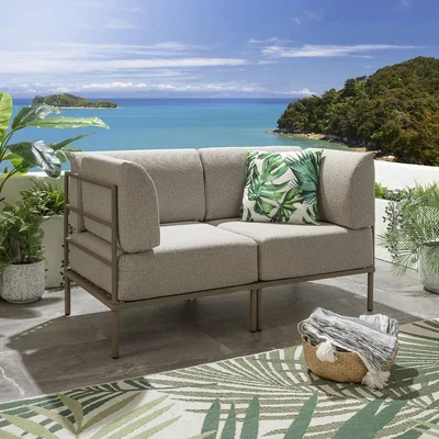 Quatropi Modular Small Garden Sofa 2 Seat Outdoor Patio Modern Cream Aluminium