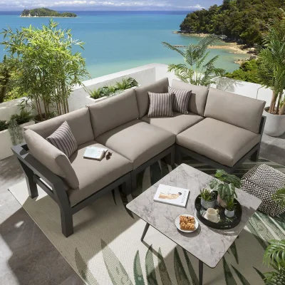 Quatropi Large Garden Corner Sofa - Modern Modular Outdoor Patio Set 5pc Beige