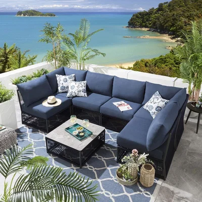 Quatropi Quatropi U Shape Corner Garden Sofa - Modular Outdoor Set 7pc Blue