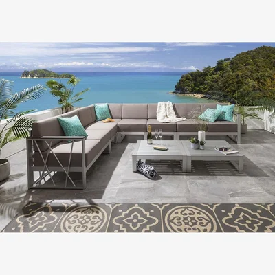 Quatropi 7 Seater Garden Corner Sofa Taupe + Footstools | Xanado Beach