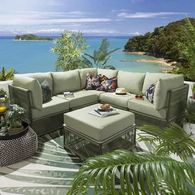 Quatropi Luxury Garden L-Shape Corner Sofa 4 Seat Outdoor Patio Green Rope Weave