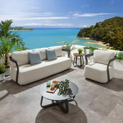 Quatropi Sedona 4 Seater Aluminium Garden Sofa & Armchair Set with Coffee Table Grey & Cream