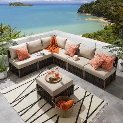 Quatropi 5 Seater Modular Garden Corner Sofa & Footstool Furniture Set in Brown Rattan | Theo