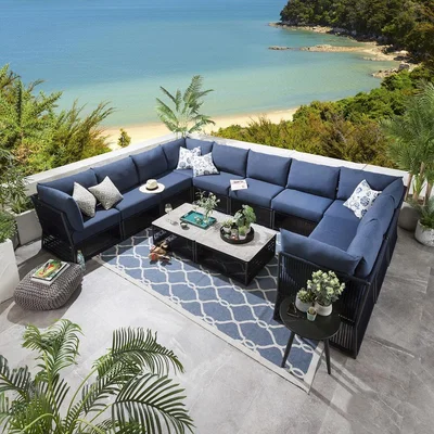 Quatropi Large U Shape Corner Garden Sofa - Modular Outdoor Patio Set 12pc Blue