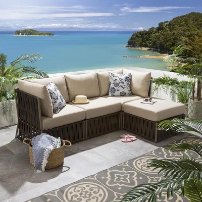 Quatropi 3 Seater Modular Garden Sofa + Footstool Brown Rattan & Deep Cushions | Theo