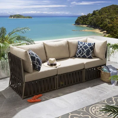 Quatropi Luxury 3 Seater Modular Garden Sofa Brown Rattan & Deep Cushions | Theo