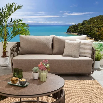 Quatropi Modern 3 Seater Aluminium Outdoor Garden Sofa Brown Rope 189cm