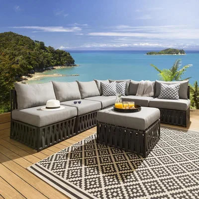 Quatropi Theo Outdoor Patio Corner Sofa Set L Shape 7 Piece Black - Grey L7 Theo