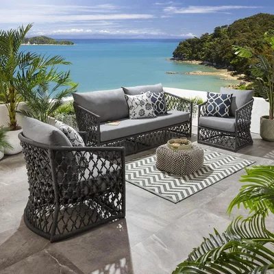 Quatropi Luxury 5 Seater Outdoor Patio Garden Sofa Armchair 3 Piece Set Grey