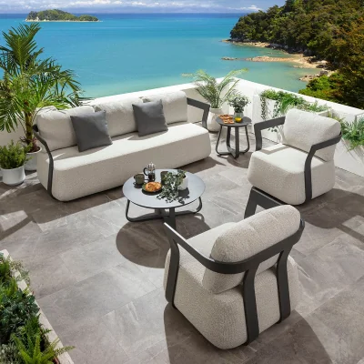 Quatropi Sedona 5 Seater Aluminium Garden Sofa & Armchairs Set with Coffee Table Grey & Cream