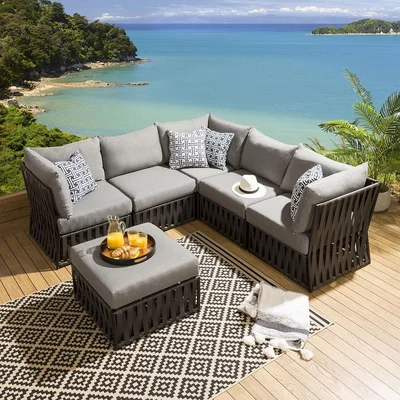 Quatropi Theo Outdoor Garden Corner Sofa Set L Shape 6 Piece Black - Grey L6-V2 Theo