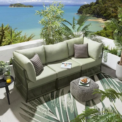 Quatropi Quatropi Modern 3 Seater Garden Sofa - Modular Outdoor Set 3pc Green