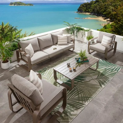 Quatropi Modern 5 Seater Garden Sofa & Armchairs Set with Coffee Table Aluminium Cream