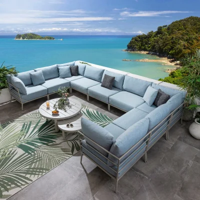Quatropi Outdoor Large U-Shape Garden Corner Sofa Aluminium Sky Blue 425x255cm