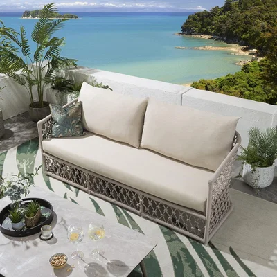 Quatropi Quatropi Modern Garden Sofa - Premium 3 Seater Outdoor Sofa Set Cream