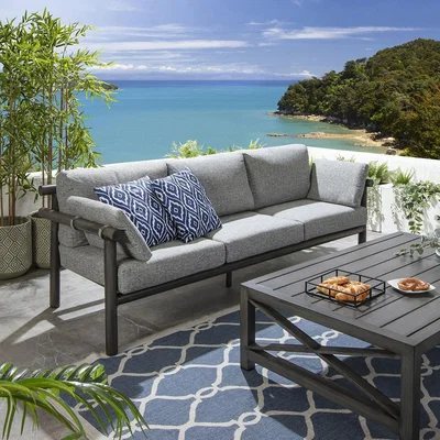 Quatropi Mia Wood Effect Aluminium Garden Sofa Smoke Grey 220cm