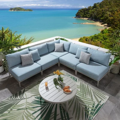 Quatropi Modular Outdoor L-Shape Garden Corner Sofa Aluminium Sky Blue 255x255cm