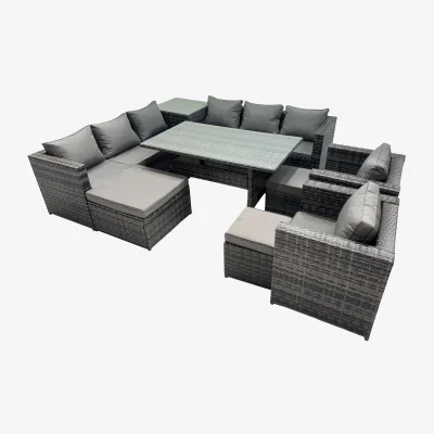 The Range Fimous 11-Seater Outdoor PE Rattan Corner Sofa and Dining Set, Dark Grey. - Dark Grey