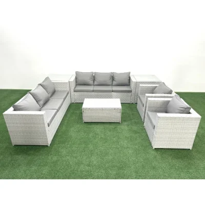 The Range Fimous Outdoor Rattan 8-Seater Sofa Garden Set with 2 Armchairs and Tables, Light Grey Mixed. - Light Grey Mixed