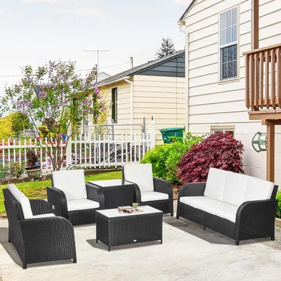 The Range 6pc Outdoor Wicker Rattan Garden Furniture Set w Sofa, Table - Black