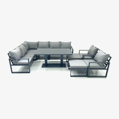 The Range Fimous Aluminum Outdoor Corner Sofa with Adjustable Dining Table - Dark Grey - Dark Grey