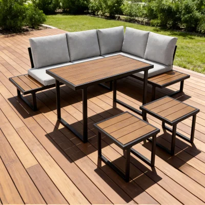 The Range Amalfi Garden Dining Set 6 Seater Corner Sofa with Table - Grey / 65.5cm