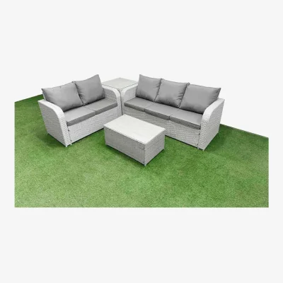 The Range Fimous 5 Seater PE Rattan Wicker Garden Furniture Set with 3-Seater Sofa and Love Sofa. - Light Grey
