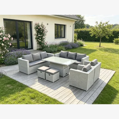 The Range Rattan Garden Funiture Set Lounge Sofa 2 Arm Chair Stool - Light Grey Mixed