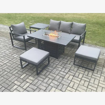 The Range Fimous Aluminium 6-Piece Garden Sofa & Gas Fire Pit Dining Set Dark Grey - Dark Grey