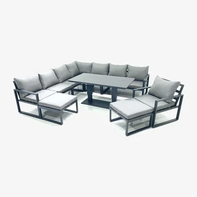 The Range Fimous 10 Seater Outdoor Aluminum Corner Sofa Dining Set with Adjustable Lifting Table Dark Grey - Dark Grey