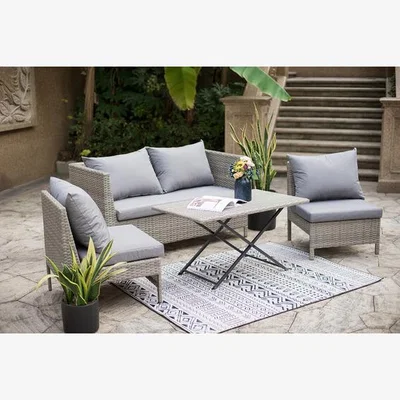 The Range Florence 4 Piece Wicker Conversation Set - Sofa Chairs and Dining Table Garden Patio & Decking Furniture
