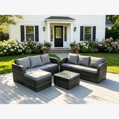 The Range PE Wicker Rattan Reclining Adjustable 2 Seater Lounge Sofa - Dark Grey Mixed