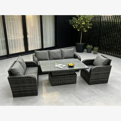 The Range Fimous Rattan Garden Furniture Set Lift Table Reclining Sofa Loveseat - Dark Grey
